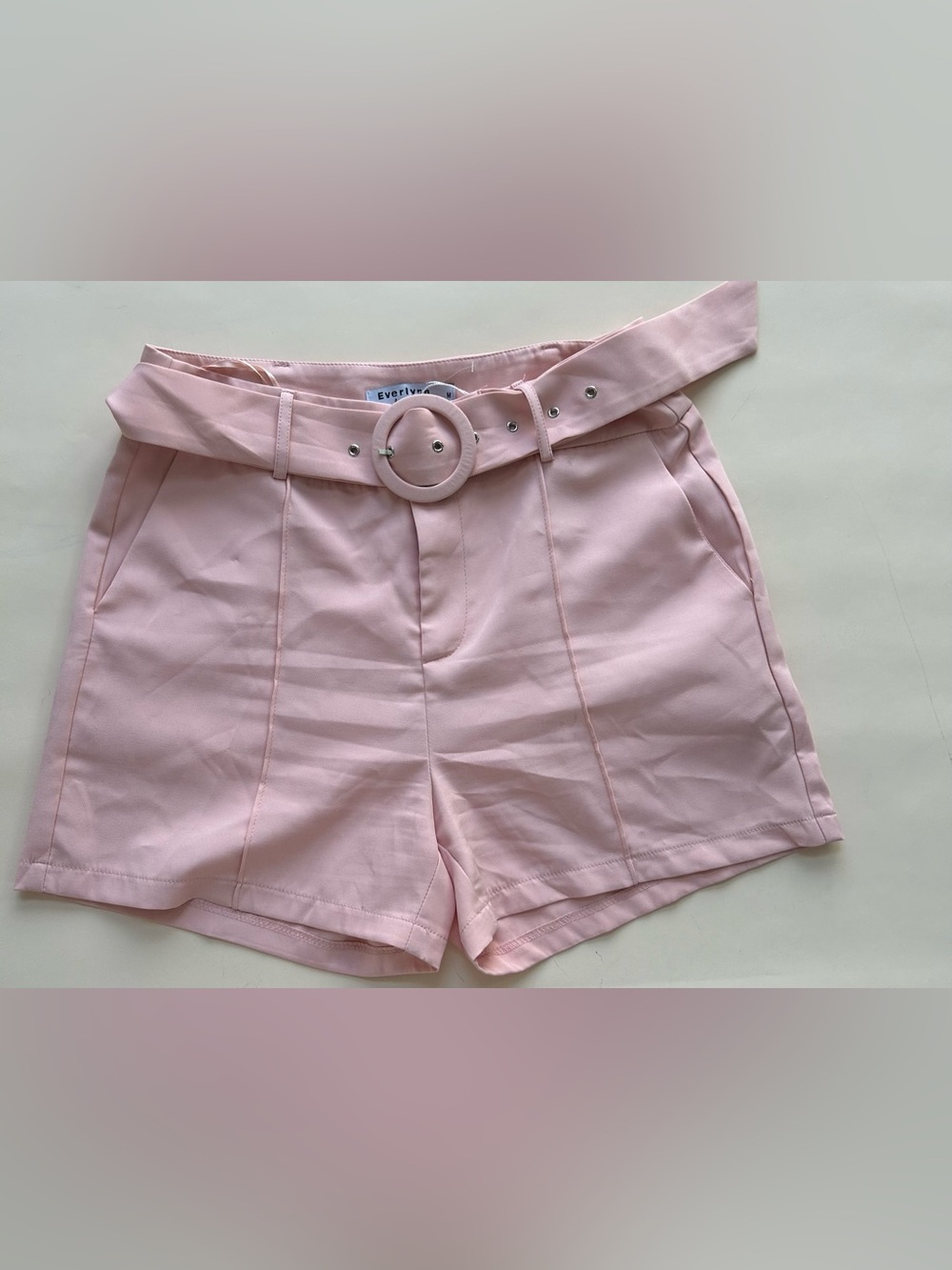 Everly Pale Pink High-Waist Belted Shorts size M